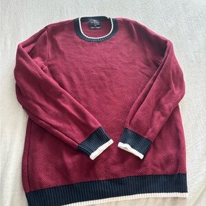 Men's 100% Cotton Red Sweater with Navy and White Trim